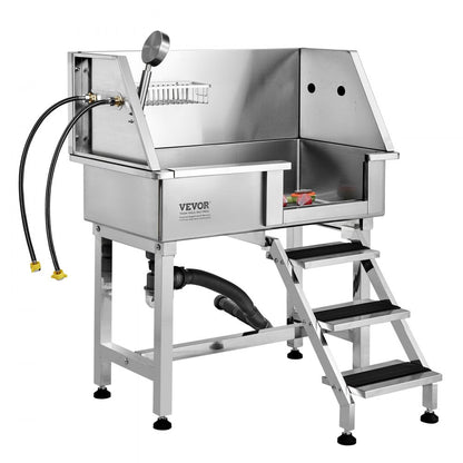 K1E01016 - Professional Stainless Steel Dog Bathing Tub with Ramp, Supports 220 lbs