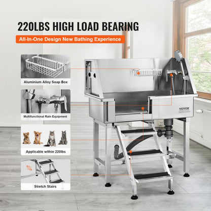 K1E01015 - 34" Stainless Steel Dog Grooming Tub with Ramp