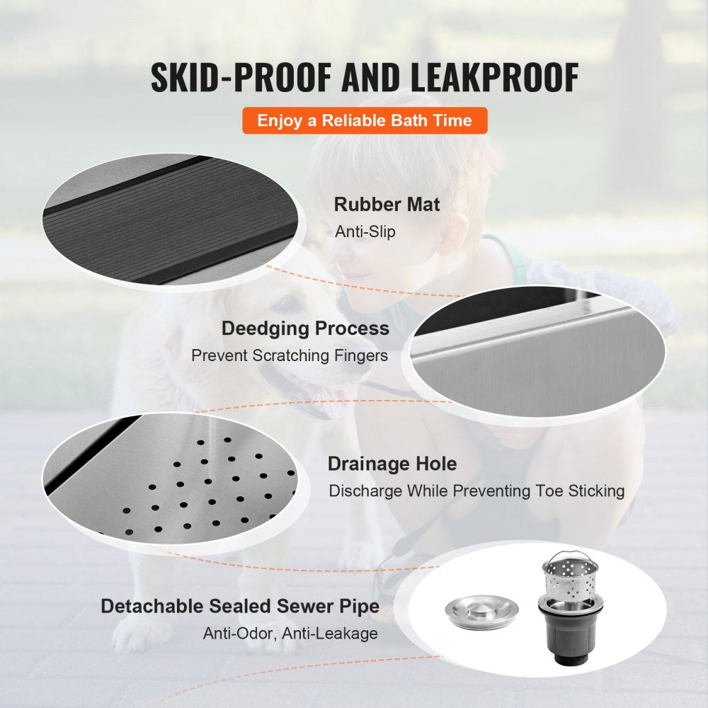 K1E01015 - 34" Stainless Steel Dog Grooming Tub with Ramp