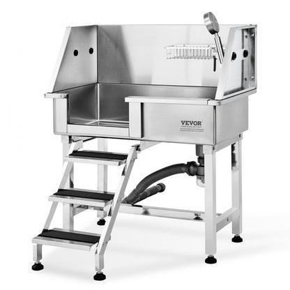 K1E01015 - 34" Stainless Steel Dog Grooming Tub with Ramp