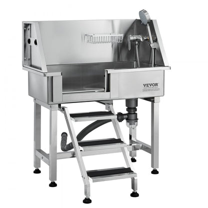 K1E01015 - 34" Stainless Steel Dog Grooming Tub with Ramp