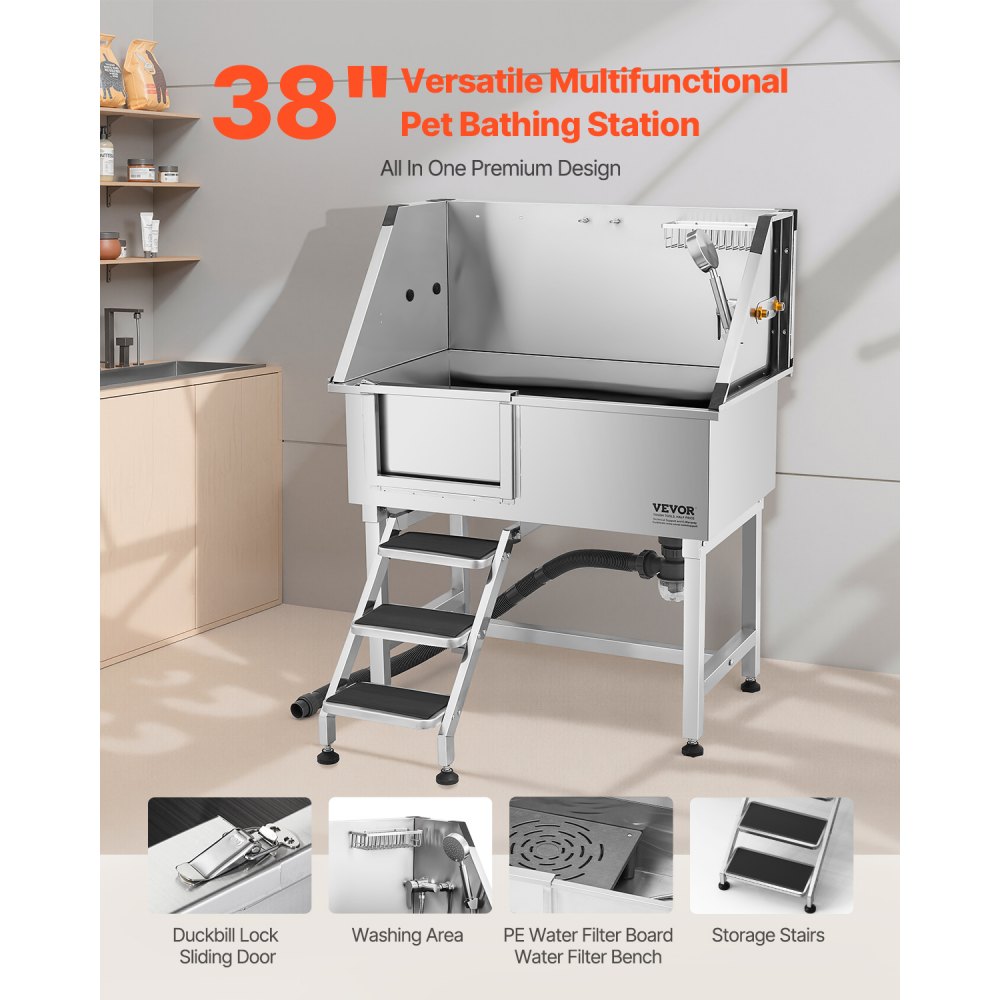 K2E01001 - Stainless Steel Dog Grooming Tub with Seamless Design & Safety Edges