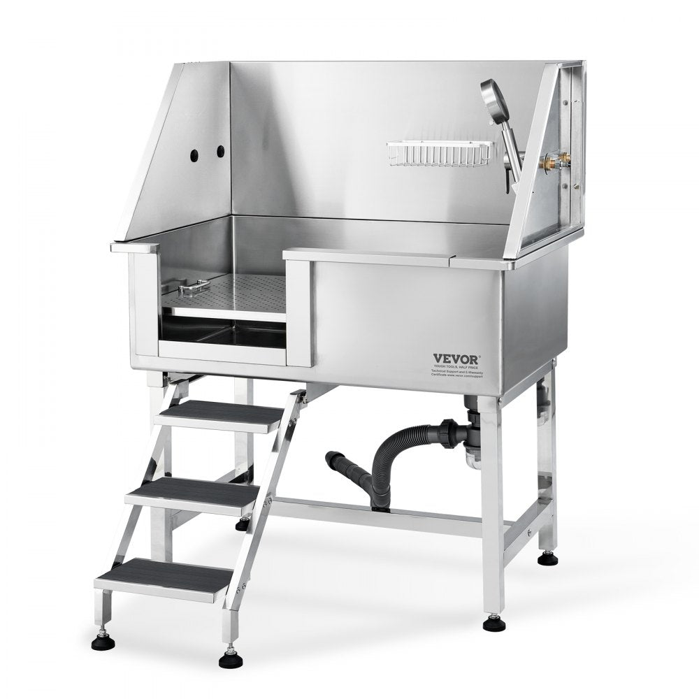 K1E01017 - 38" Stainless Steel Dog Bathing Station with Easy Access Ramp