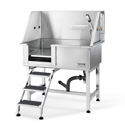 K1E01017 - 38" Stainless Steel Dog Bathing Station with Easy Access Ramp