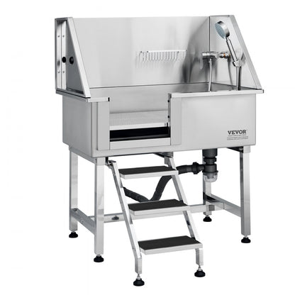 K1E01017 - 38" Stainless Steel Dog Bathing Station with Easy Access Ramp