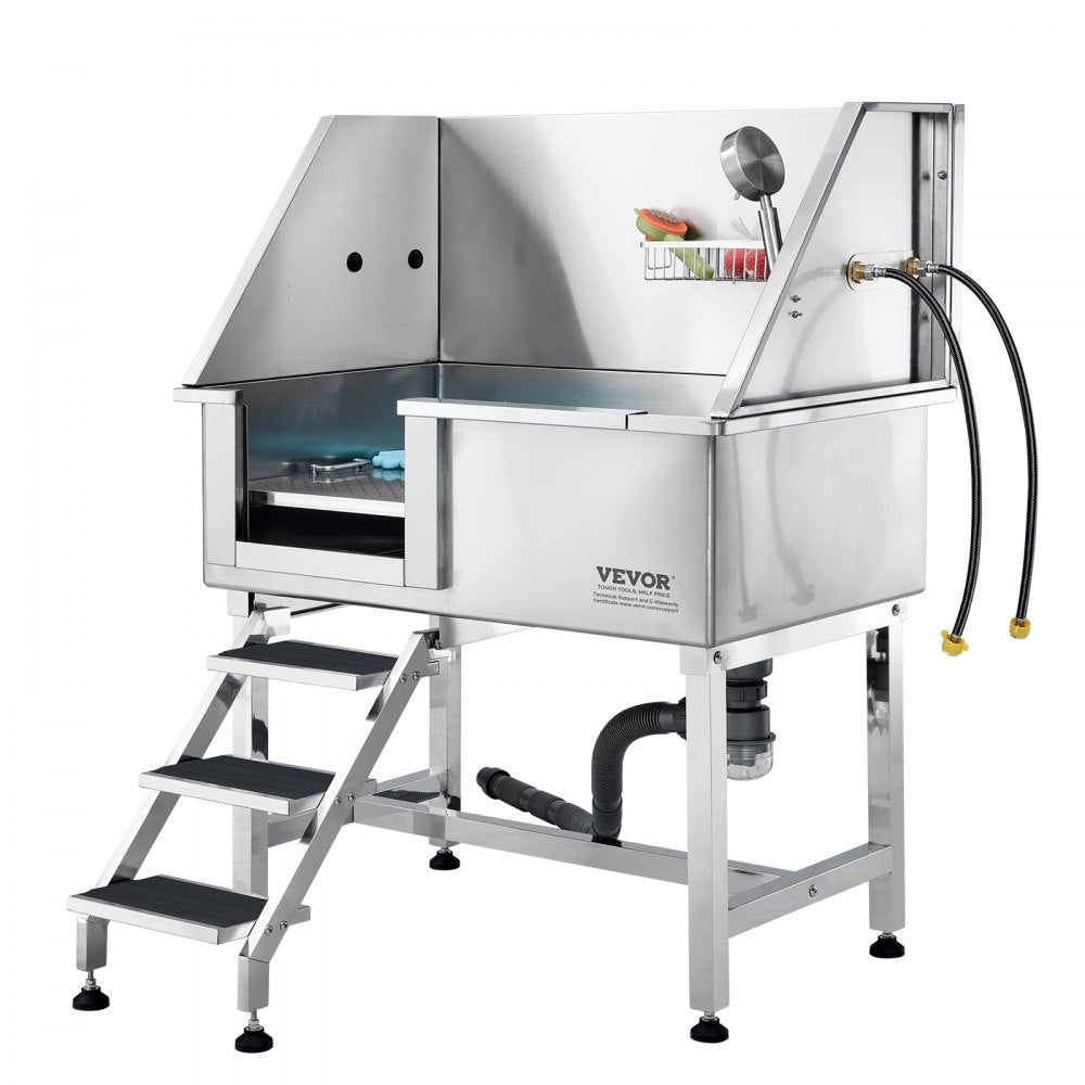 K1E01017 - 38" Stainless Steel Dog Bathing Station with Easy Access Ramp