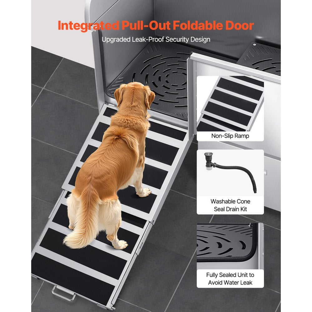 LZX-16L - 50" Stainless Steel Dog Grooming Tub with Ramp and Faucet