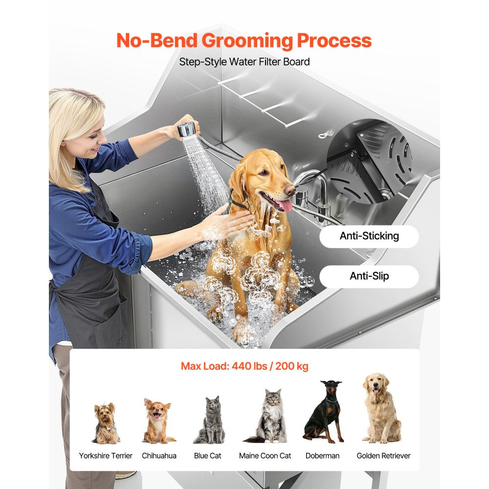 LZX-16L - 50" Stainless Steel Dog Grooming Tub with Ramp and Faucet