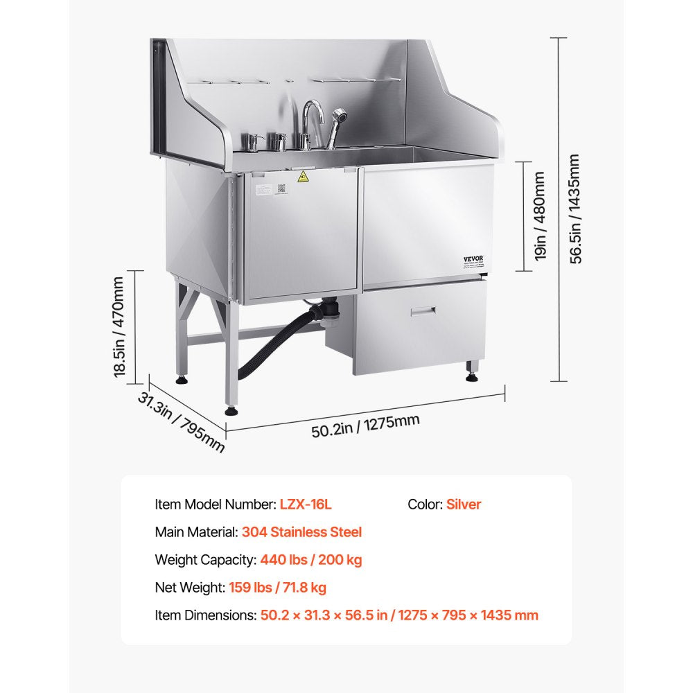 LZX-16L - 50" Stainless Steel Dog Grooming Tub with Ramp and Faucet
