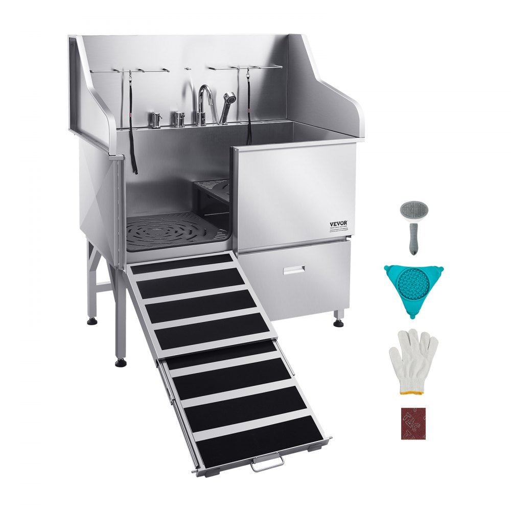 LZX-16L - 50" Stainless Steel Dog Grooming Tub with Ramp and Faucet
