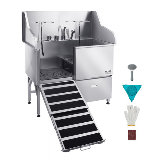 LZX-16L - 50" Stainless Steel Dog Grooming Tub with Ramp and Faucet
