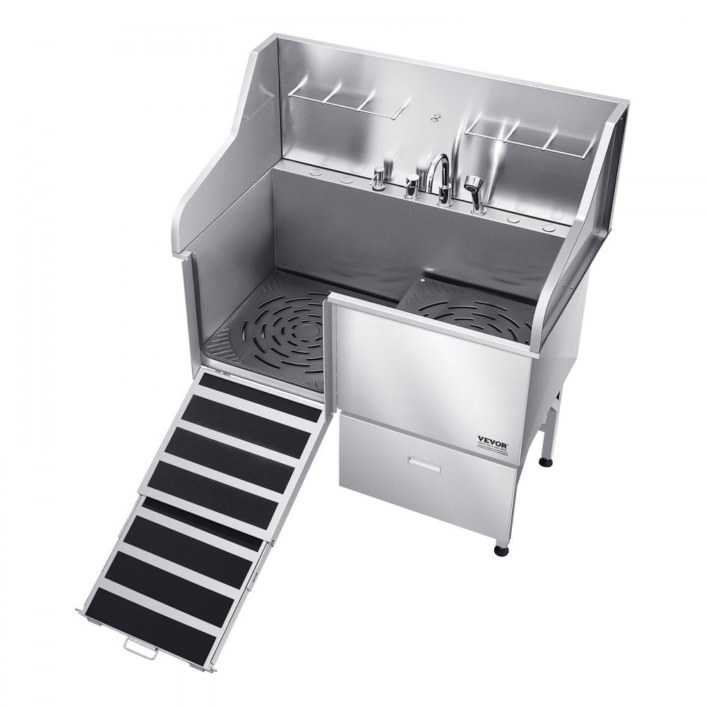 LZX-16L - 50" Stainless Steel Dog Grooming Tub with Ramp and Faucet