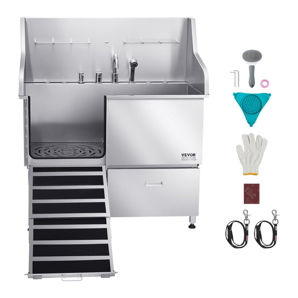 LZX-16L - 50" Stainless Steel Dog Grooming Tub with Ramp and Faucet