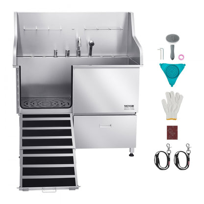 LZX-16L - 50" Stainless Steel Dog Grooming Tub with Ramp and Faucet