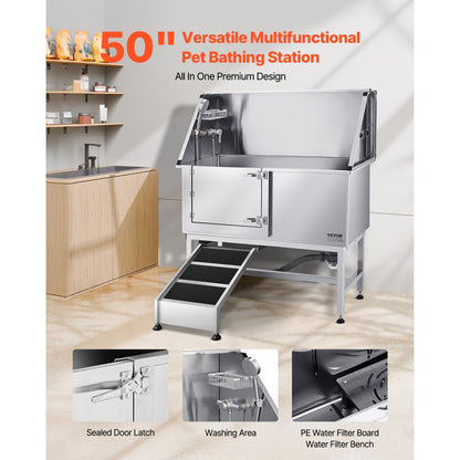 K2E01007 - 50" Stainless Steel Dog Bath Tub with Ramp & Water Filter