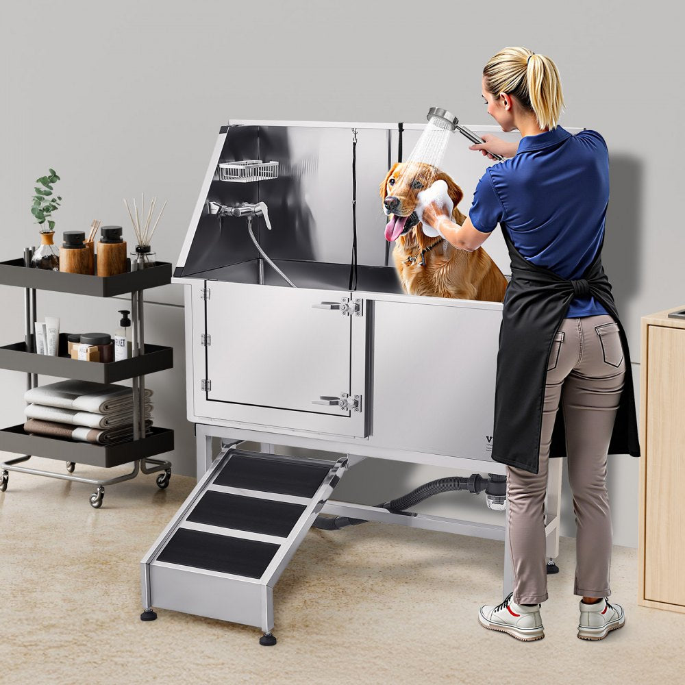 K2E01007 - 50" Stainless Steel Dog Bath Tub with Ramp & Water Filter
