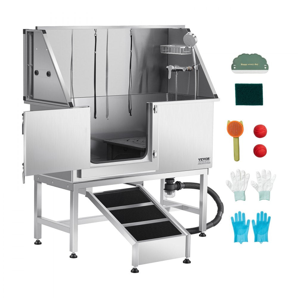 K2E01007 - 50" Stainless Steel Dog Bath Tub with Ramp & Water Filter