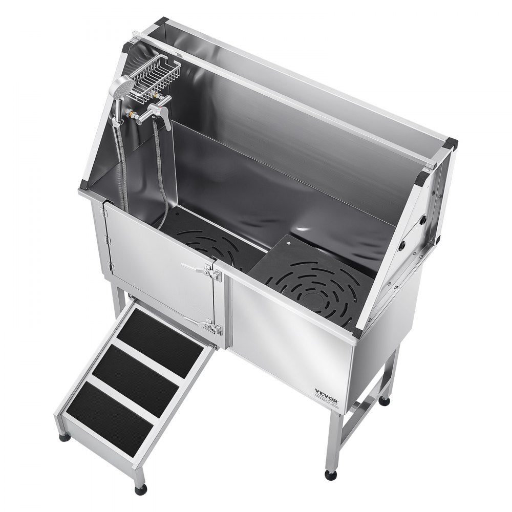K2E01007 - 50" Stainless Steel Dog Bath Tub with Ramp & Water Filter