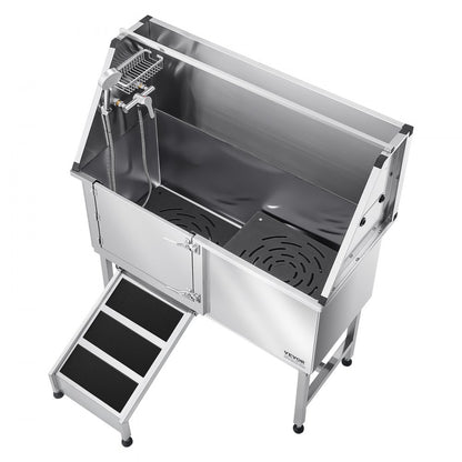 K2E01007 - 50" Stainless Steel Dog Bath Tub with Ramp & Water Filter
