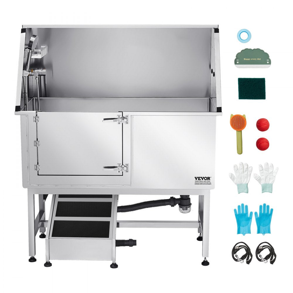 K2E01007 - 50" Stainless Steel Dog Bath Tub with Ramp & Water Filter