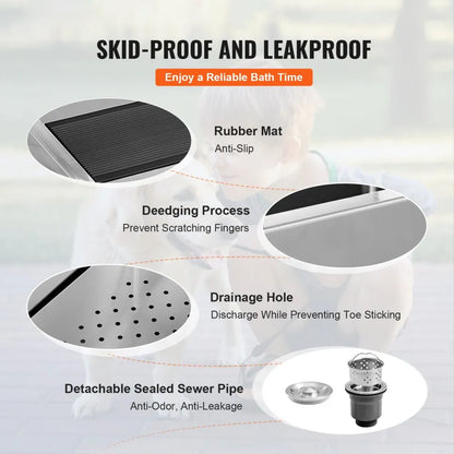 K1E01020 - 50" Stainless Steel Dog Grooming Tub with Ramp & Accessories