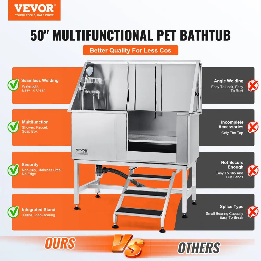 K1E01022 - 50" Stainless Steel Dog Bathing Station with Stairs and Soap Box