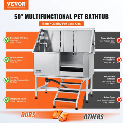K1E01022 - 50" Stainless Steel Dog Bathing Station with Stairs and Soap Box