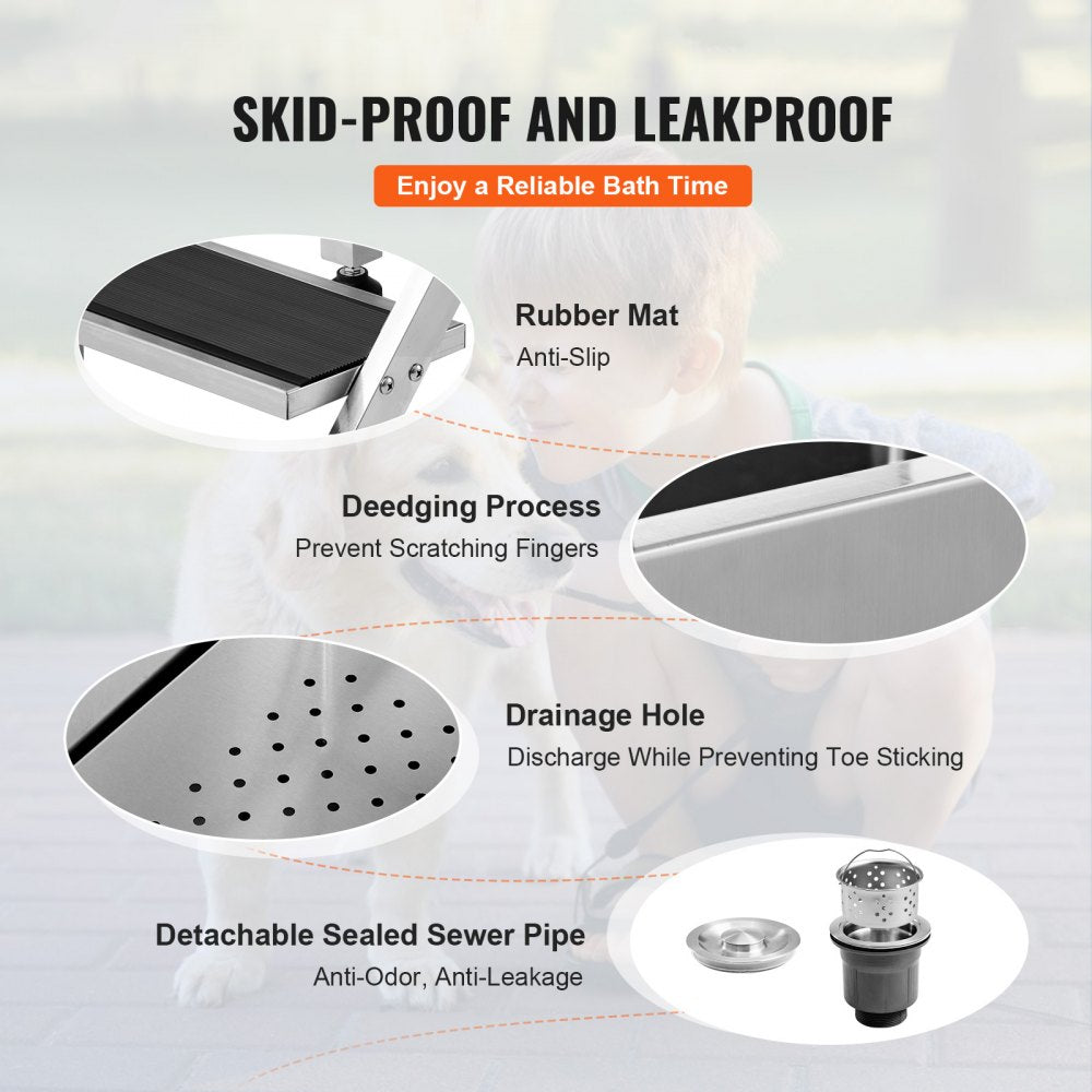 K1E01022 - 50" Stainless Steel Dog Bathing Station with Stairs and Soap Box