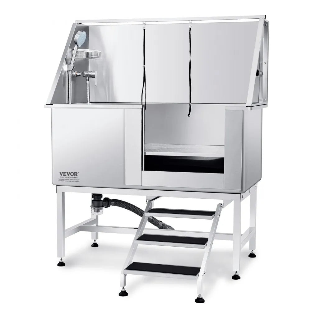 K1E01022 - 50" Stainless Steel Dog Bathing Station with Stairs and Soap Box