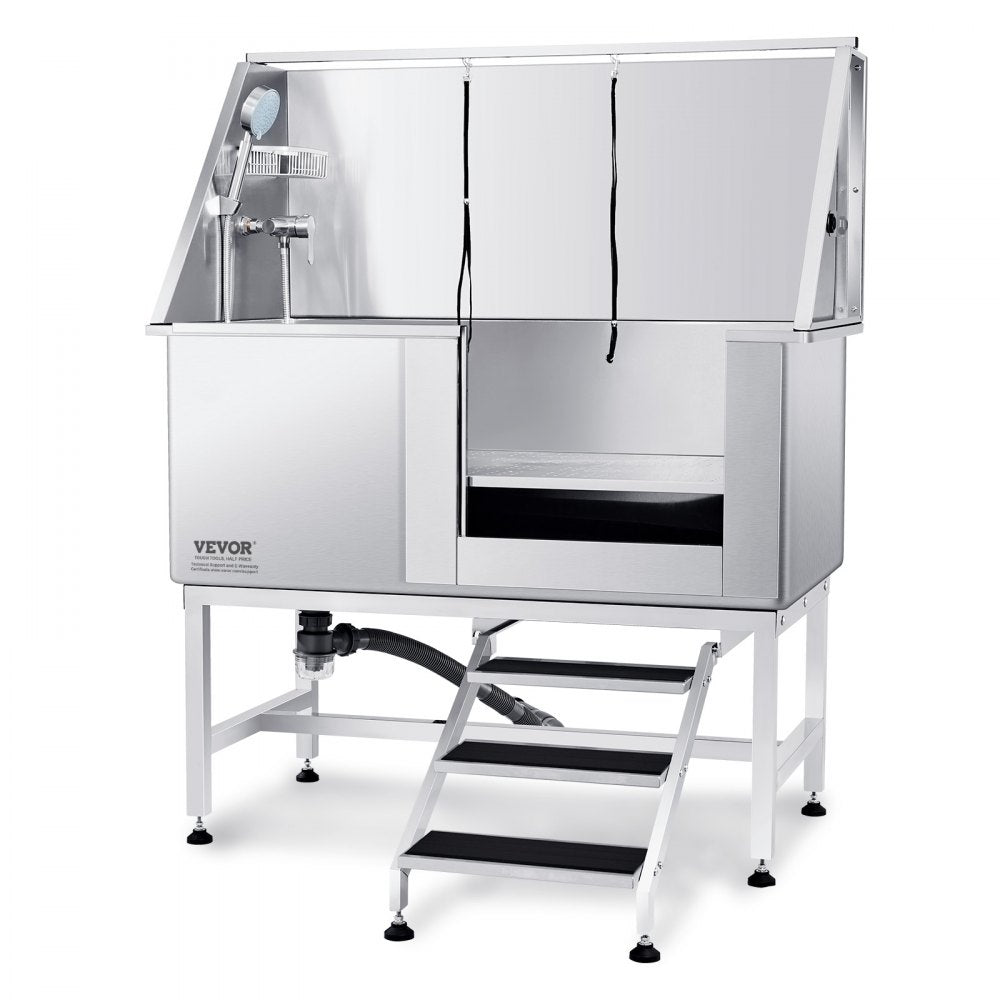 K1E01022 - 50" Stainless Steel Dog Bathing Station with Stairs and Soap Box