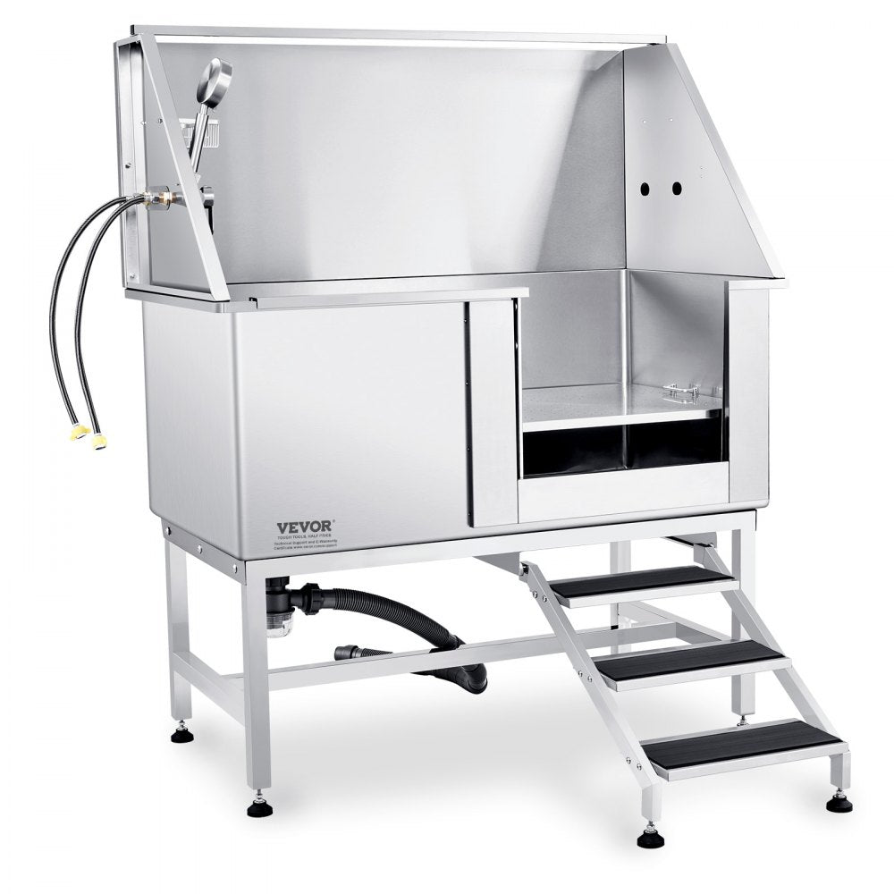 K1E01022 - 50" Stainless Steel Dog Bathing Station with Stairs and Soap Box