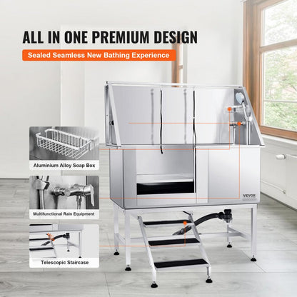 K1E01021 - Durable 50" Stainless Steel Dog Grooming Tub with Stairs