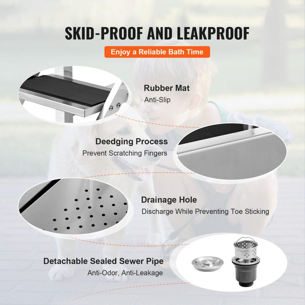 K1E01021 - Durable 50" Stainless Steel Dog Grooming Tub with Stairs