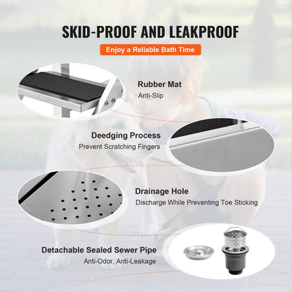 K1E01021 - Durable 50" Stainless Steel Dog Grooming Tub with Stairs