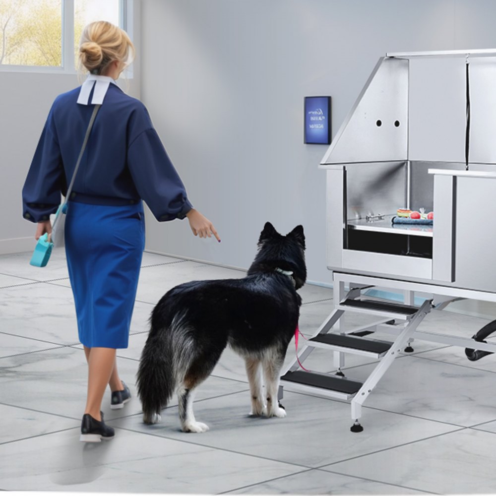 K1E01021 - Durable 50" Stainless Steel Dog Grooming Tub with Stairs