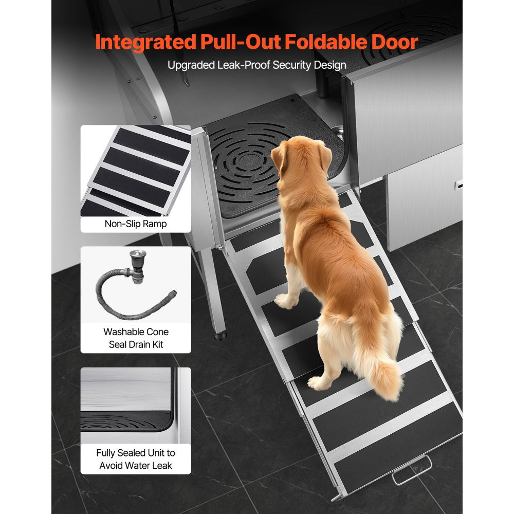 K2E01005 - 61" Stainless Steel Dog Bath Tub with Ramp & Water Filter