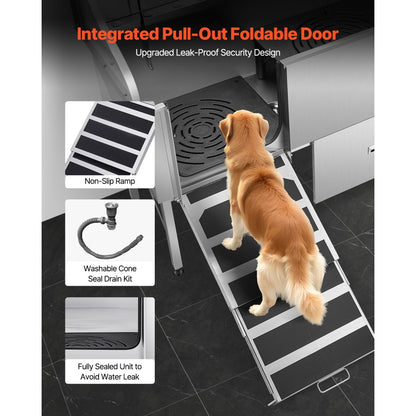 K2E01005 - 61" Stainless Steel Dog Bath Tub with Ramp & Water Filter