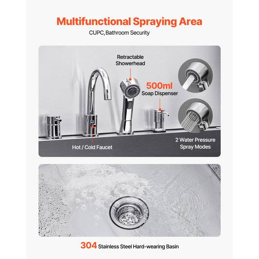 K2E01005 - 61" Stainless Steel Dog Bath Tub with Ramp & Water Filter