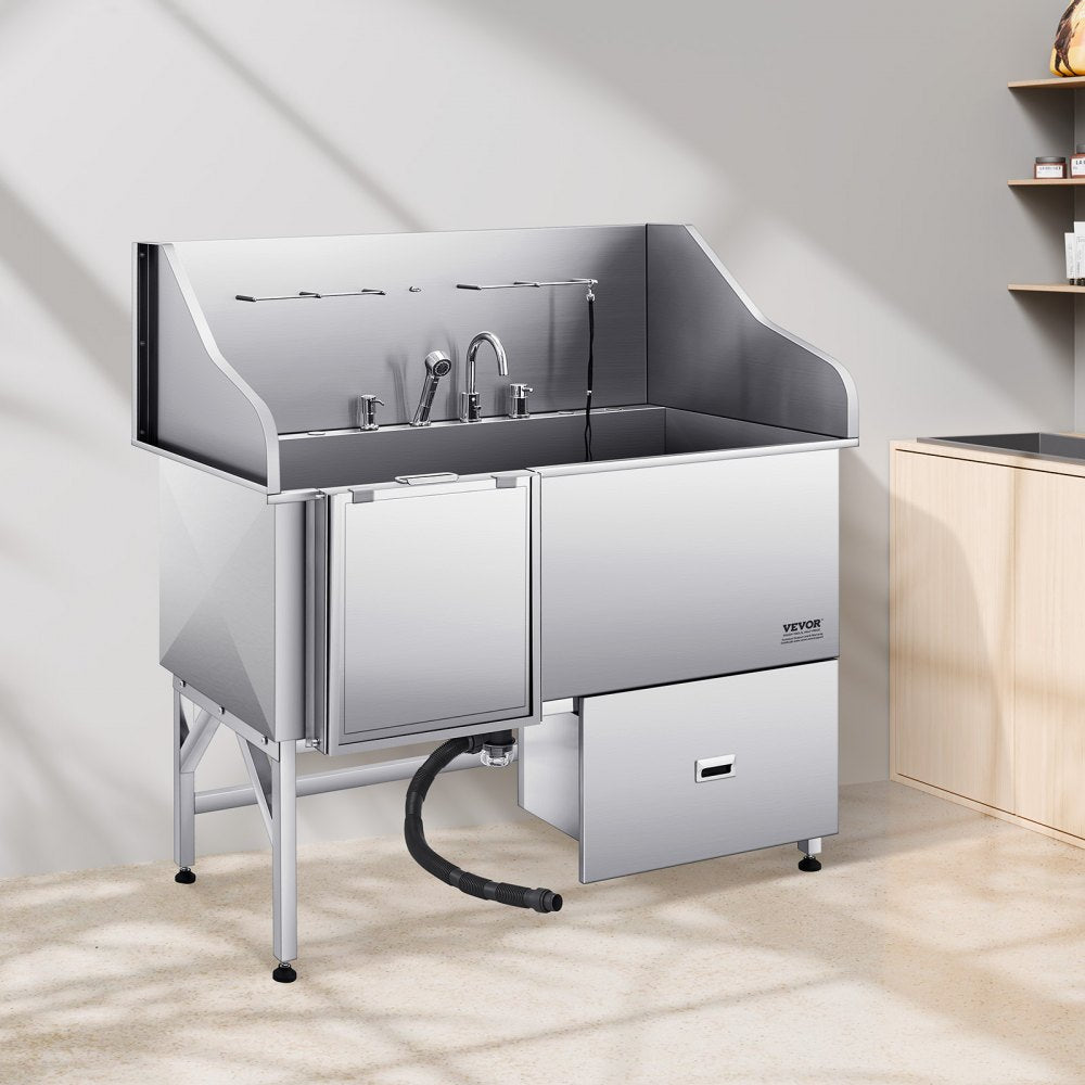 K2E01005 - 61" Stainless Steel Dog Bath Tub with Ramp & Water Filter