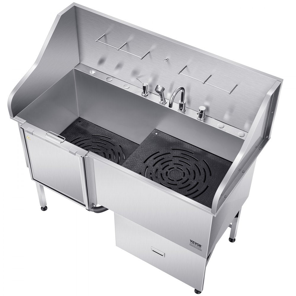 K2E01005 - 61" Stainless Steel Dog Bath Tub with Ramp & Water Filter