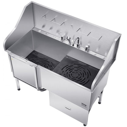 K2E01005 - 61" Stainless Steel Dog Bath Tub with Ramp & Water Filter