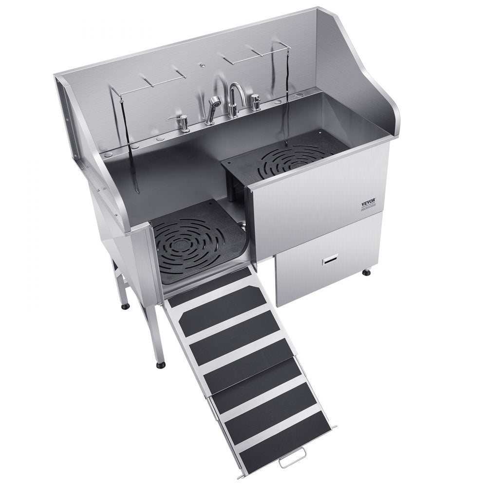 K2E01005 - 61" Stainless Steel Dog Bath Tub with Ramp & Water Filter