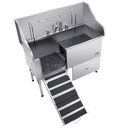 K2E01005 - 61" Stainless Steel Dog Bath Tub with Ramp & Water Filter