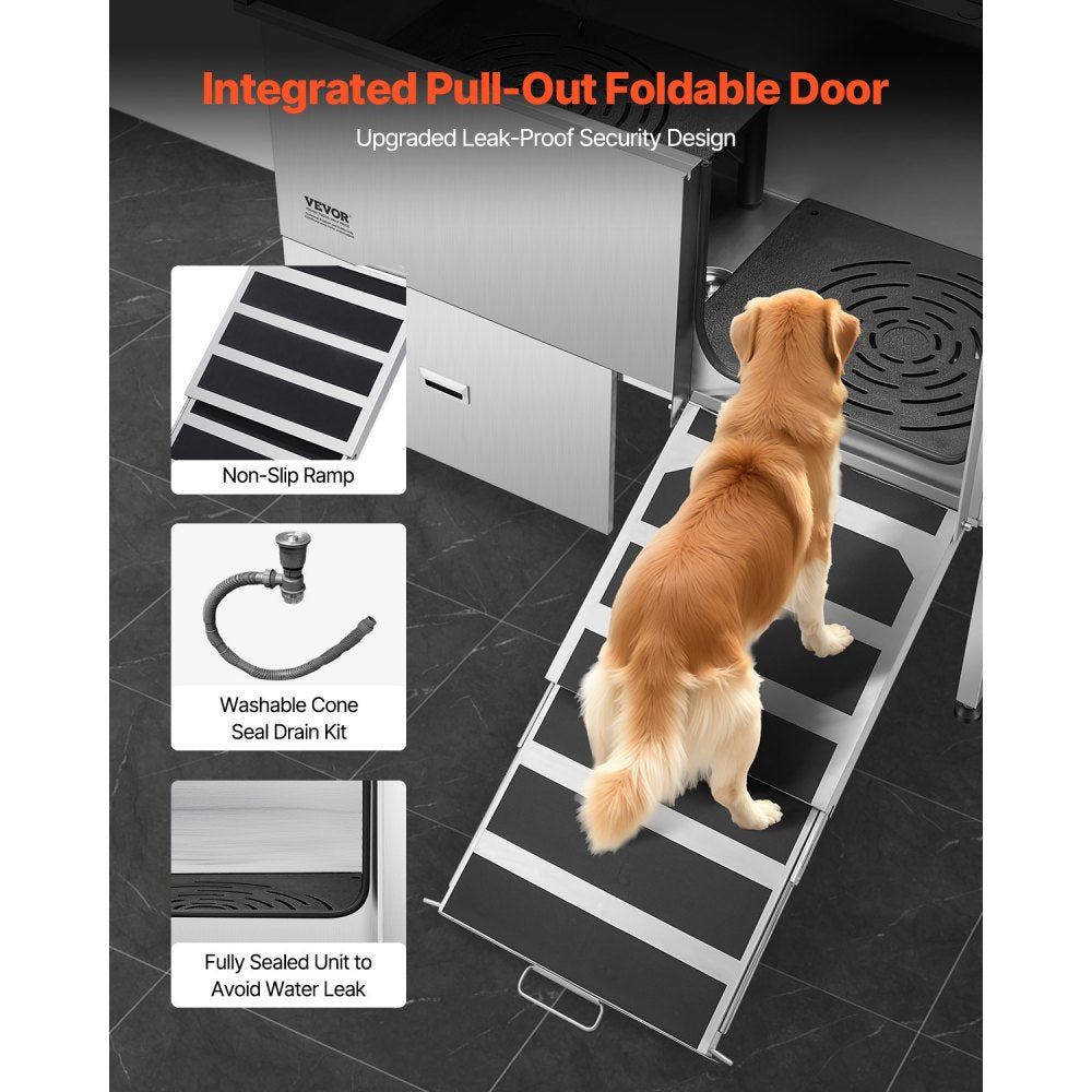 K2E01006 - 61" Stainless Steel Dog Grooming Tub with Dual Faucets