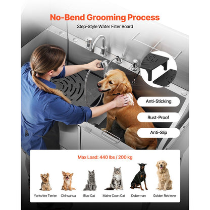 K2E01006 - 61" Stainless Steel Dog Grooming Tub with Dual Faucets