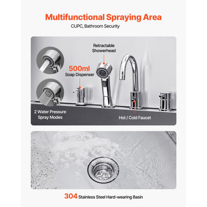 K2E01006 - 61" Stainless Steel Dog Grooming Tub with Dual Faucets