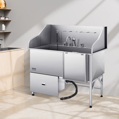 K2E01006 - 61" Stainless Steel Dog Grooming Tub with Dual Faucets