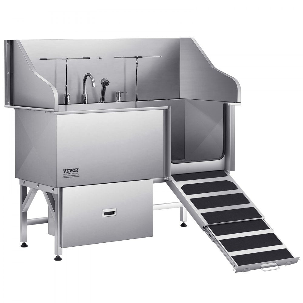 K2E01006 - 61" Stainless Steel Dog Grooming Tub with Dual Faucets