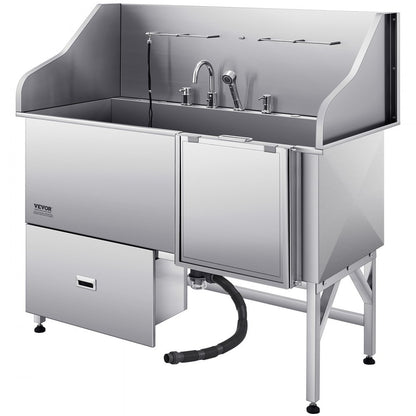 K2E01006 - 61" Stainless Steel Dog Grooming Tub with Dual Faucets