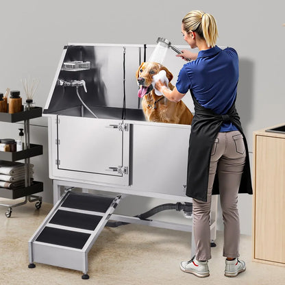 K2E01011 - 62 Inch Stainless Steel Dog Grooming Bathtub with Ramp